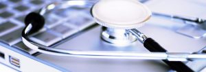 Stethoscope on a laptop keyboard