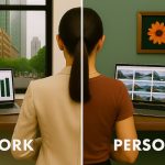 woman at desk showing work and personal spaces