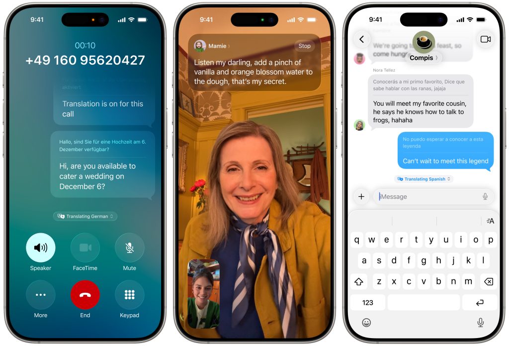 Screen shot showing Live Translation feature on iOS 26