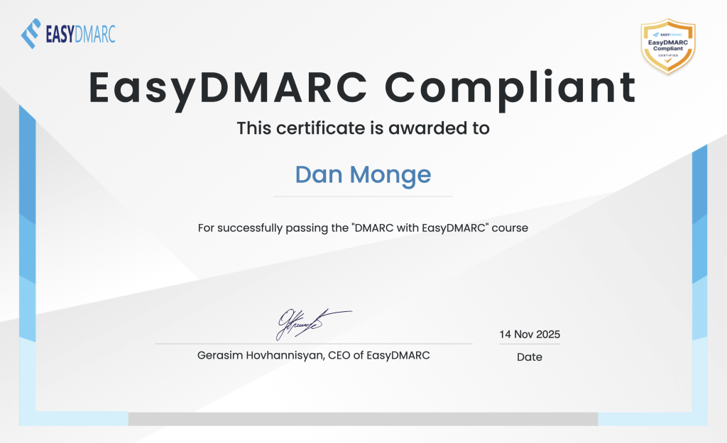 EasyDMARC compliant certificate.