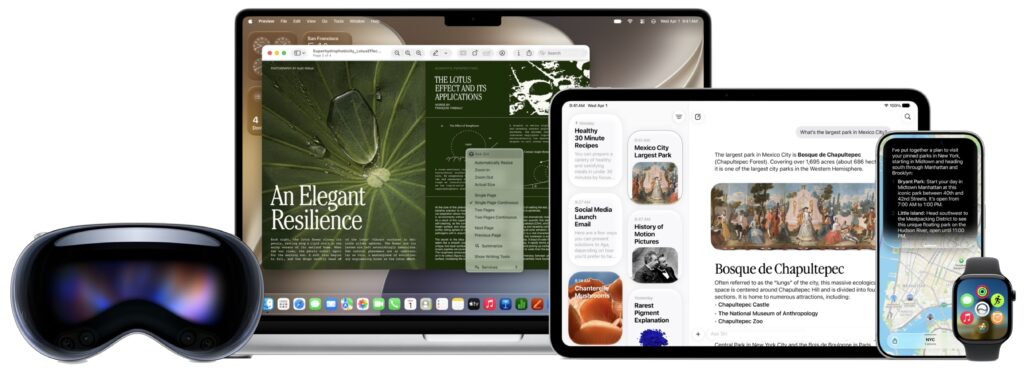 image of vision pro, mac, iPad, iPhone, apple watch