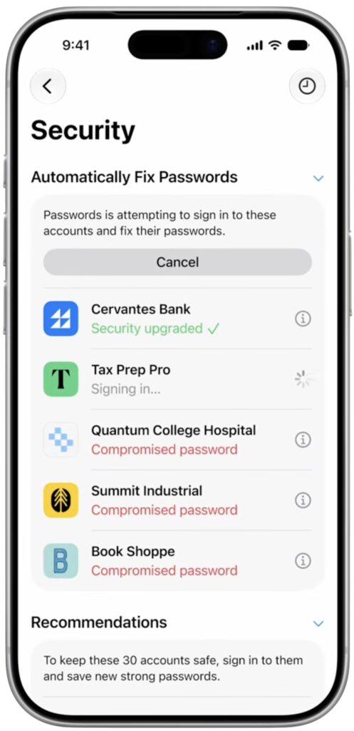 image of iPhone showing automatically fix passwords option on iOS 27